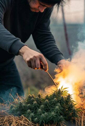 homme détruisant du cannabis